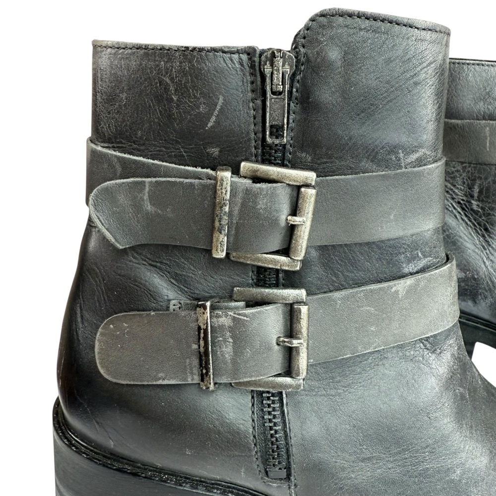 Eric Michael Black Leather Double Buckle Lug Sole Ankle Boots EU 41 - Picture 6 of 15